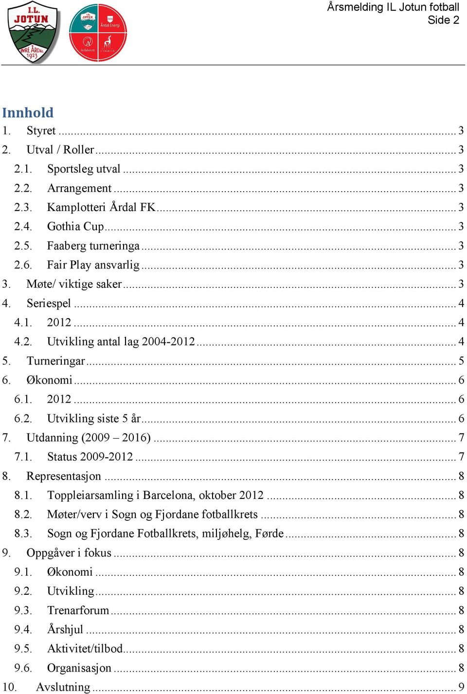 .. 6 7. Utdanning (2009 2016)... 7 7.1. Status 2009-2012... 7 8. Representasjon... 8 8.1. Toppleiarsamling i Barcelona, oktober 2012... 8 8.2. Møter/verv i Sogn og Fjordane fotballkrets... 8 8.3.