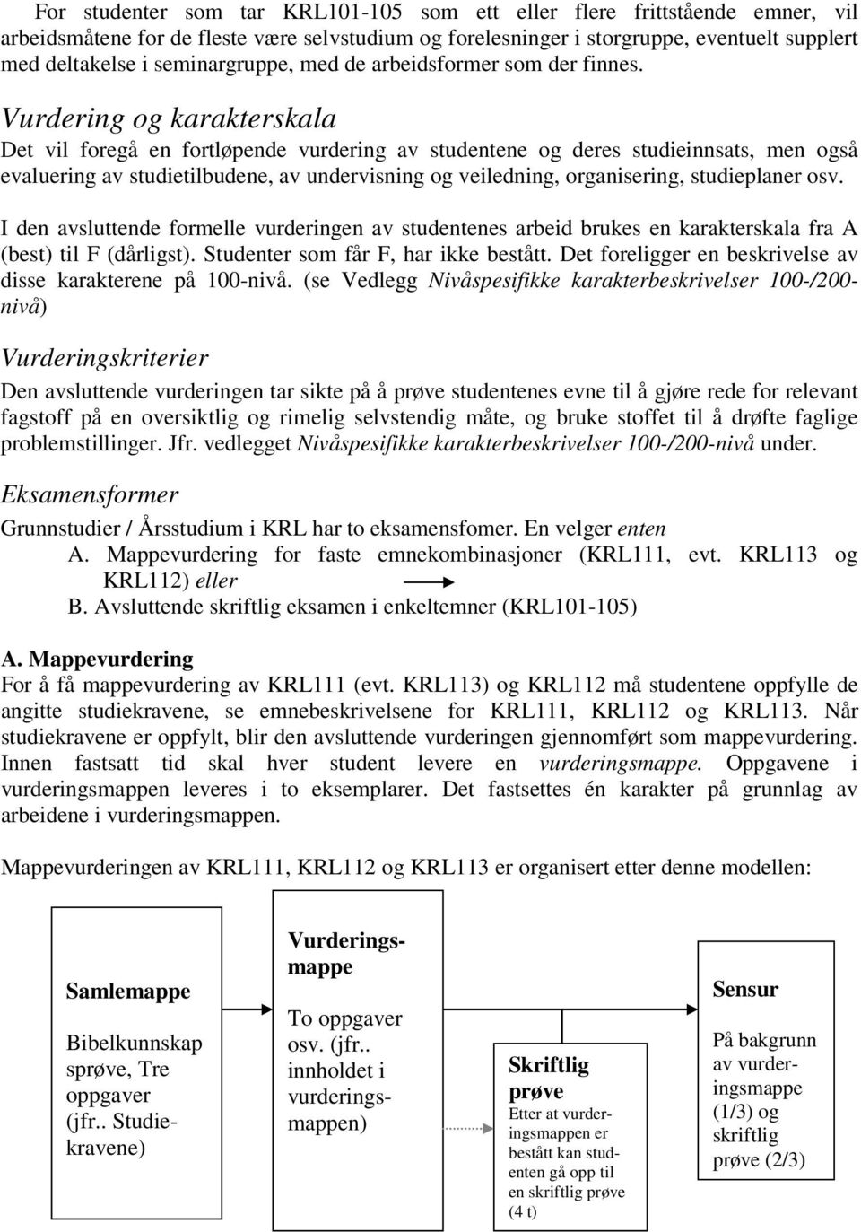 Vurdering og karakterskala Det vil foregå en fortløpende vurdering av studentene og deres studieinnsats, men også evaluering av studietilbudene, av undervisning og veiledning, organisering,