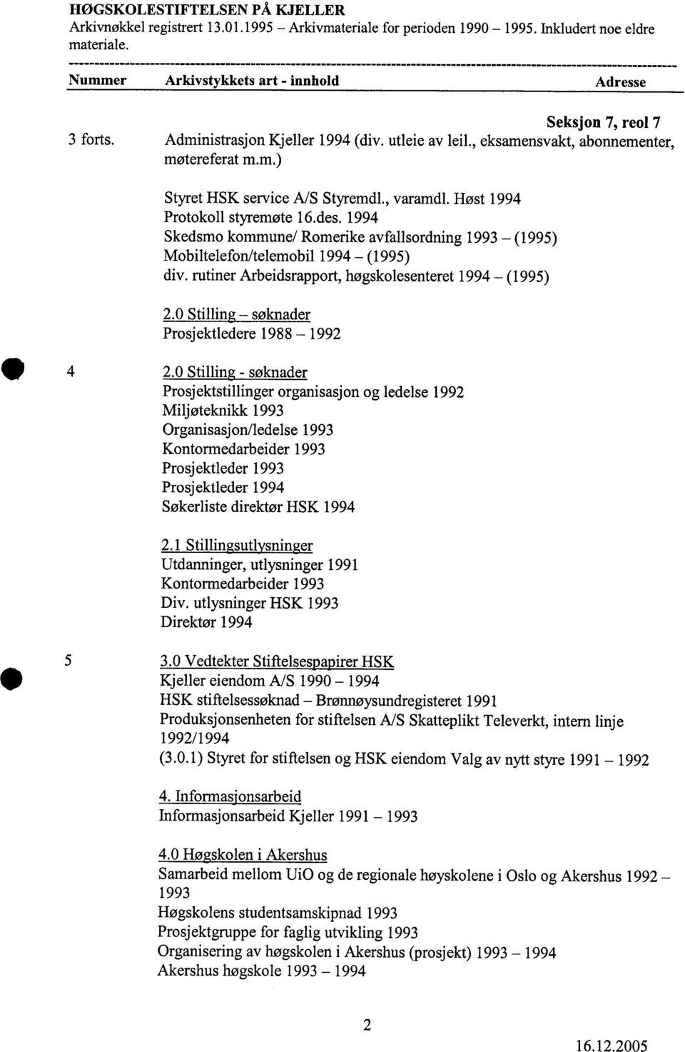 Stilling - søknader Prosjektledere 1988-1992 4 2.