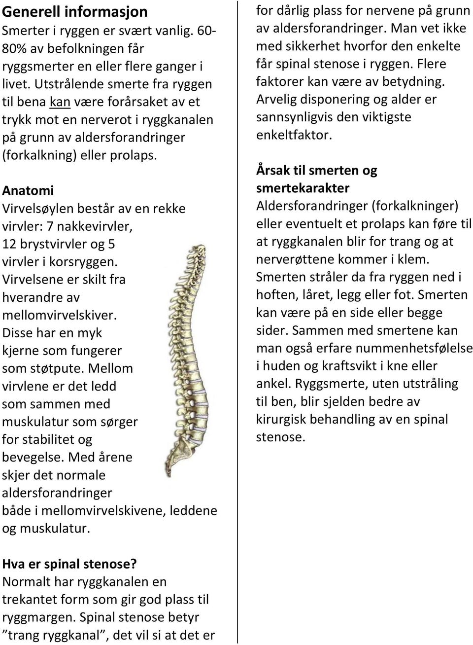 Anatomi Virvelsøylen består av en rekke virvler: 7 nakkevirvler, 12 brystvirvler og 5 virvler i korsryggen. Virvelsene er skilt fra hverandre av mellomvirvelskiver.