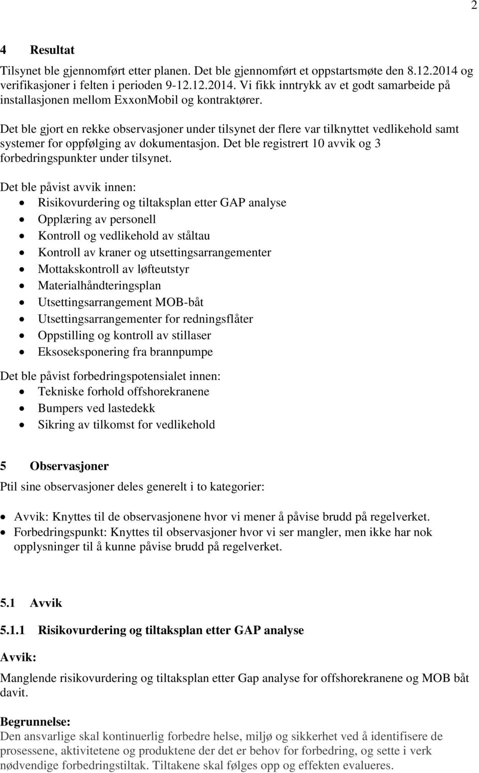 Det ble registrert 10 avvik og 3 forbedringspunkter under tilsynet.