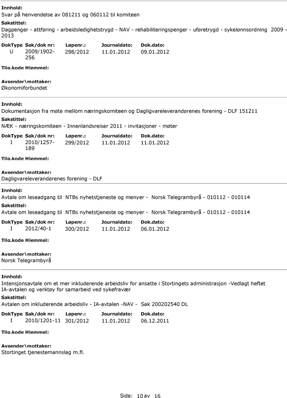 : 298/2012 Økonomiforbundet Dokumentasjon fra møte mellom næringskomiteen og Dagligvareleverandørenes forening - DLF 151211 ÆK - næringskomiteen - nnenlandsreiser 2011 - invitasjoner - møter Sak/dok