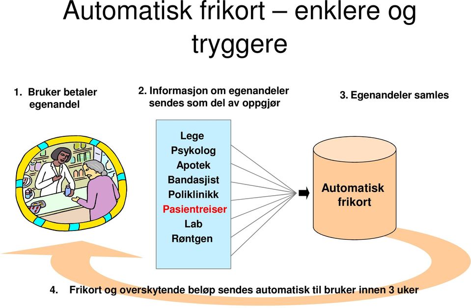 Egenandeler samles Lege Psykolog Apotek Bandasjist Poliklinikk Pasientreiser