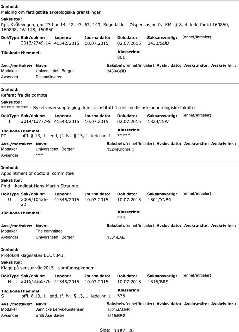 : 3430/ØD Riksantikvaren Referat fra dialogmøte - ykefraværsoppfølging, klinisk institutt 1, det medisinsk-odontologiske fakultet 2014/12777-9 41543/2015 02.07.2015 1324/NW PT Avs.