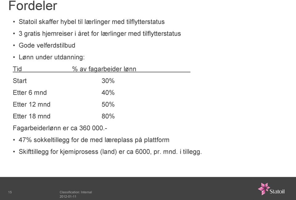 Etter 12 mnd 50% Etter 18 mnd 80% Fagarbeiderlønn er ca 360 000.