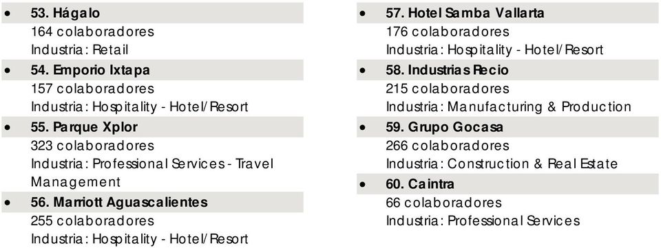 Hotel Sa mba Vallarta 176 colaboradores 58.