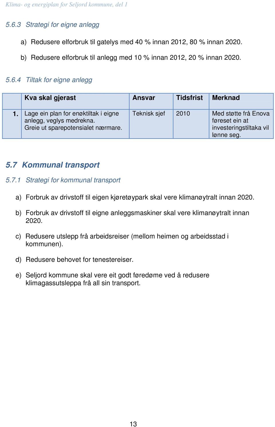 7 Kommunal transport 5.7.1 Strategi for kommunal transport a) Forbruk av drivstoff til eigen kjøretøypark skal vere klimanøytralt innan 2020.