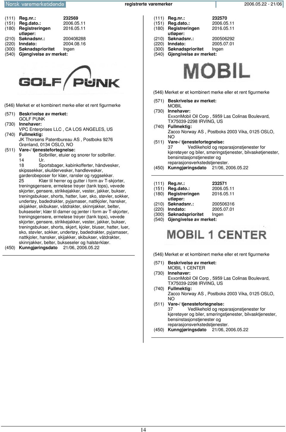 01 GOLF PUNK VPC Enterprises LLC, CA LOS ANGELES, US JK Thorsens Patentbureau AS, Postboks 9276 Grønland, 0134 OSLO, 9 Solbriller, etuier og snorer for solbriller. 14 Ur.