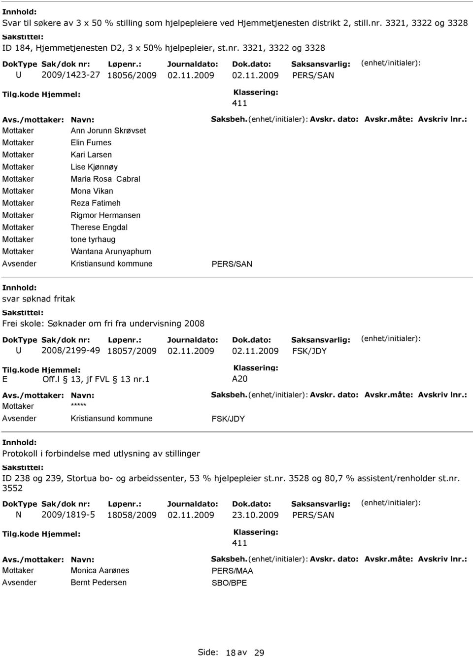 3321, 3322 og 3328 2009/1423-27 18056/2009 nn Jorunn Skrøvset vsender Elin Furnes Kari Larsen Lise Kjønnøy Maria Rosa Cabral Mona Vikan Reza Fatimeh Rigmor Hermansen Therese Engdal tone tyrhaug