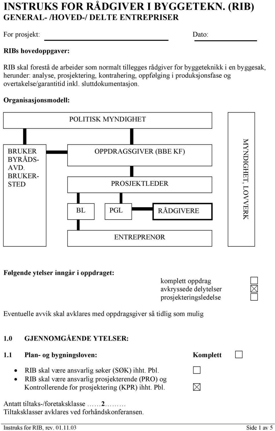 prosjektering, kontrahering, oppfølging i produksjonsfase og overtakelse/garantitid inkl. sluttdokumentasjon. Organisasjonsmodell: POLITISK MYNDIGHET BRUKER BYRÅDS- AVD.