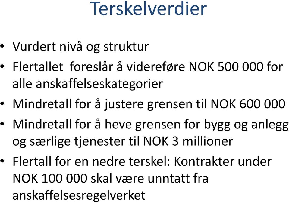 for å heve grensen for bygg og anlegg og særlige tjenester til NOK 3 millioner Flertall