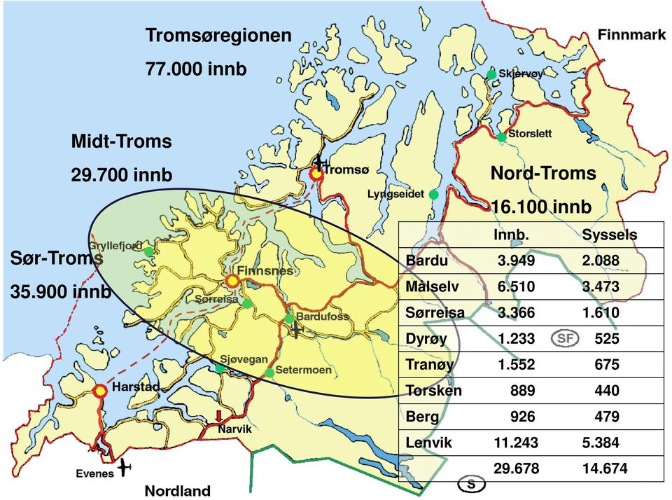 088 Målselv 6.510 3.473 Sørreisa 3.366 1.610 Dyrøy 1.