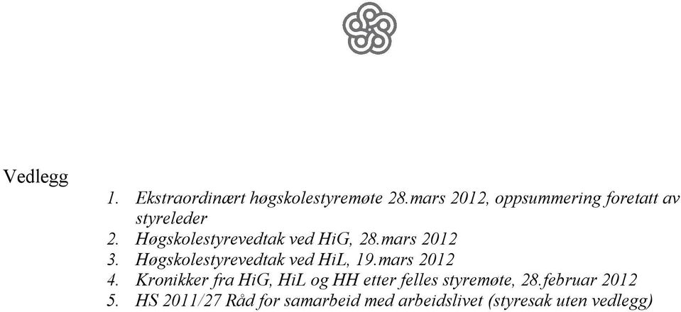 mars 2012 3. Høgskolestyrevedtak ved HiL, 19.mars 2012 4.