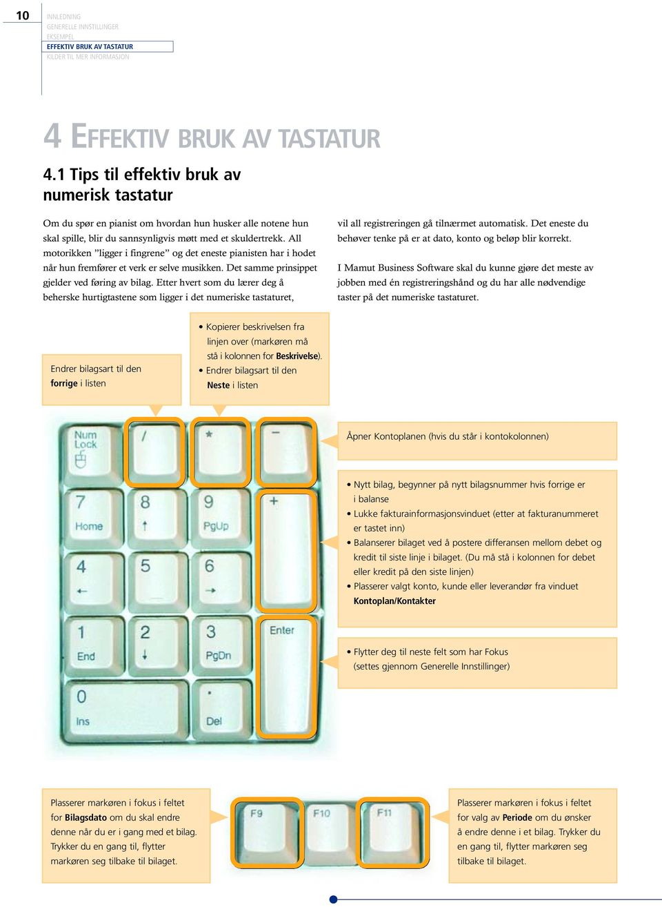 Etter hvert som du lærer deg å beherske hurtigtastene som ligger i det numeriske tastaturet, 4 vil all registreringen gå tilnærmet automatisk.