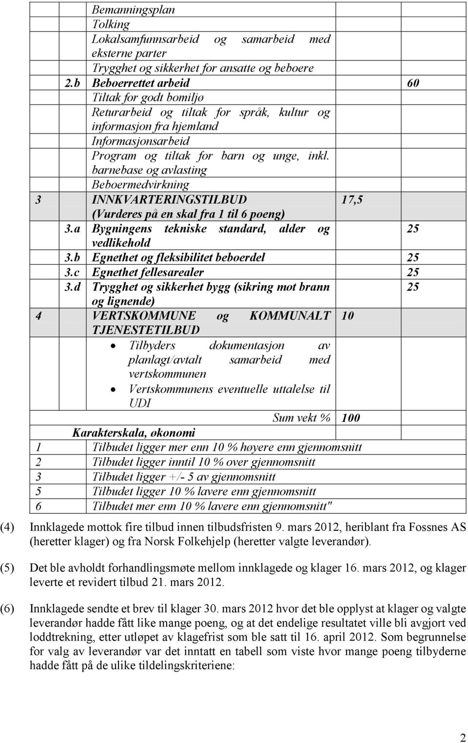 barnebase og avlasting Beboermedvirkning 3 INNKVARTERINGSTILBUD 17,5 (Vurderes på en skal fra 1 til 6 poeng) 3.a Bygningens tekniske standard, alder og 25 vedlikehold 3.