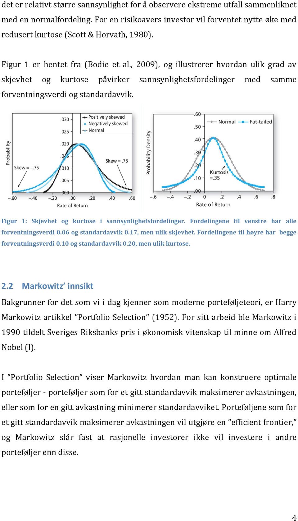 , 2009), og illustrerer hvordan ulik grad av skjevhet og kurtose påvirker sannsynlighetsfordelinger med samme forventningsverdi og standardavvik.