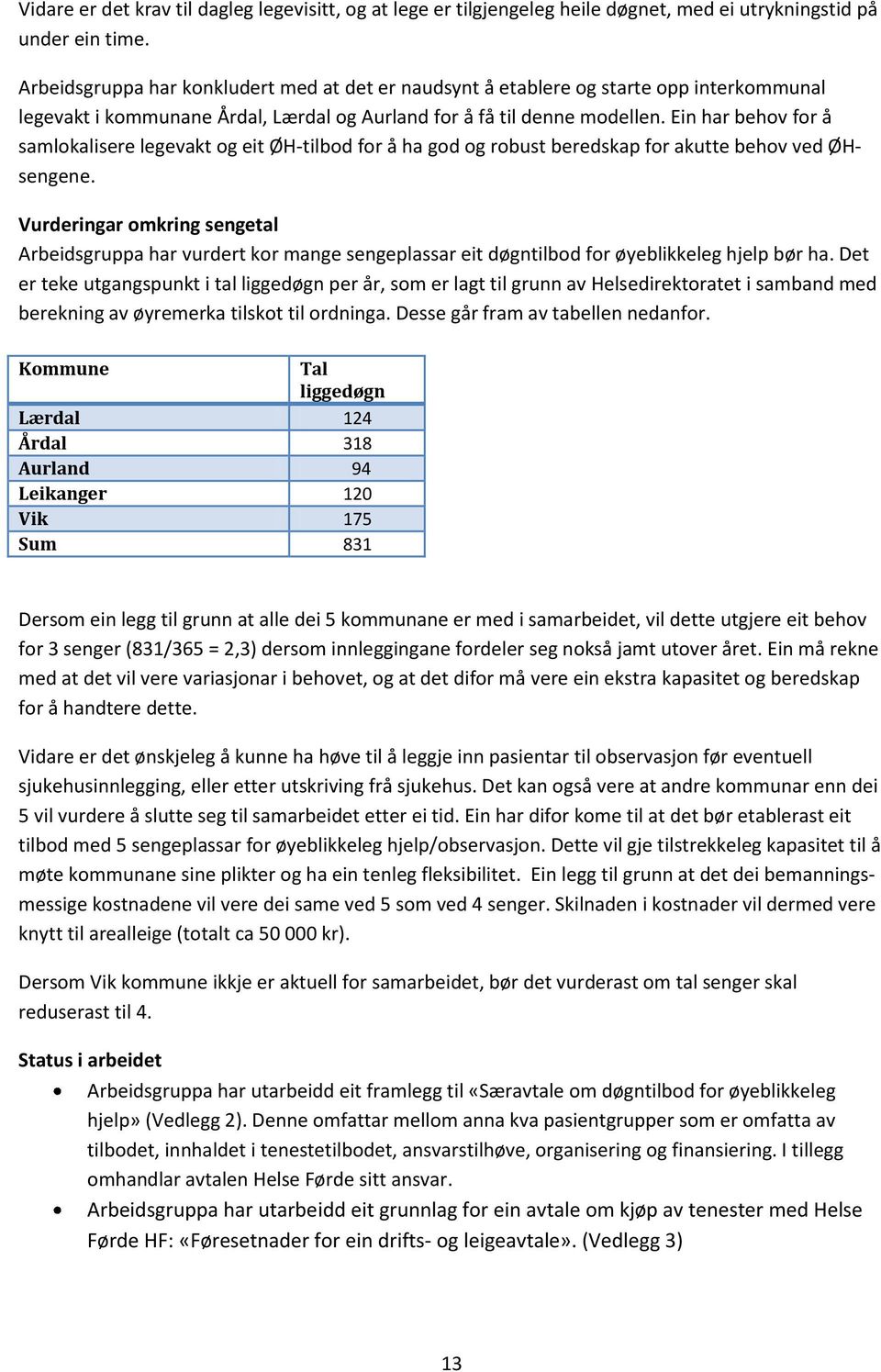 Ein har behov for å samlokalisere legevakt og eit ØH-tilbod for å ha god og robust beredskap for akutte behov ved ØHsengene.