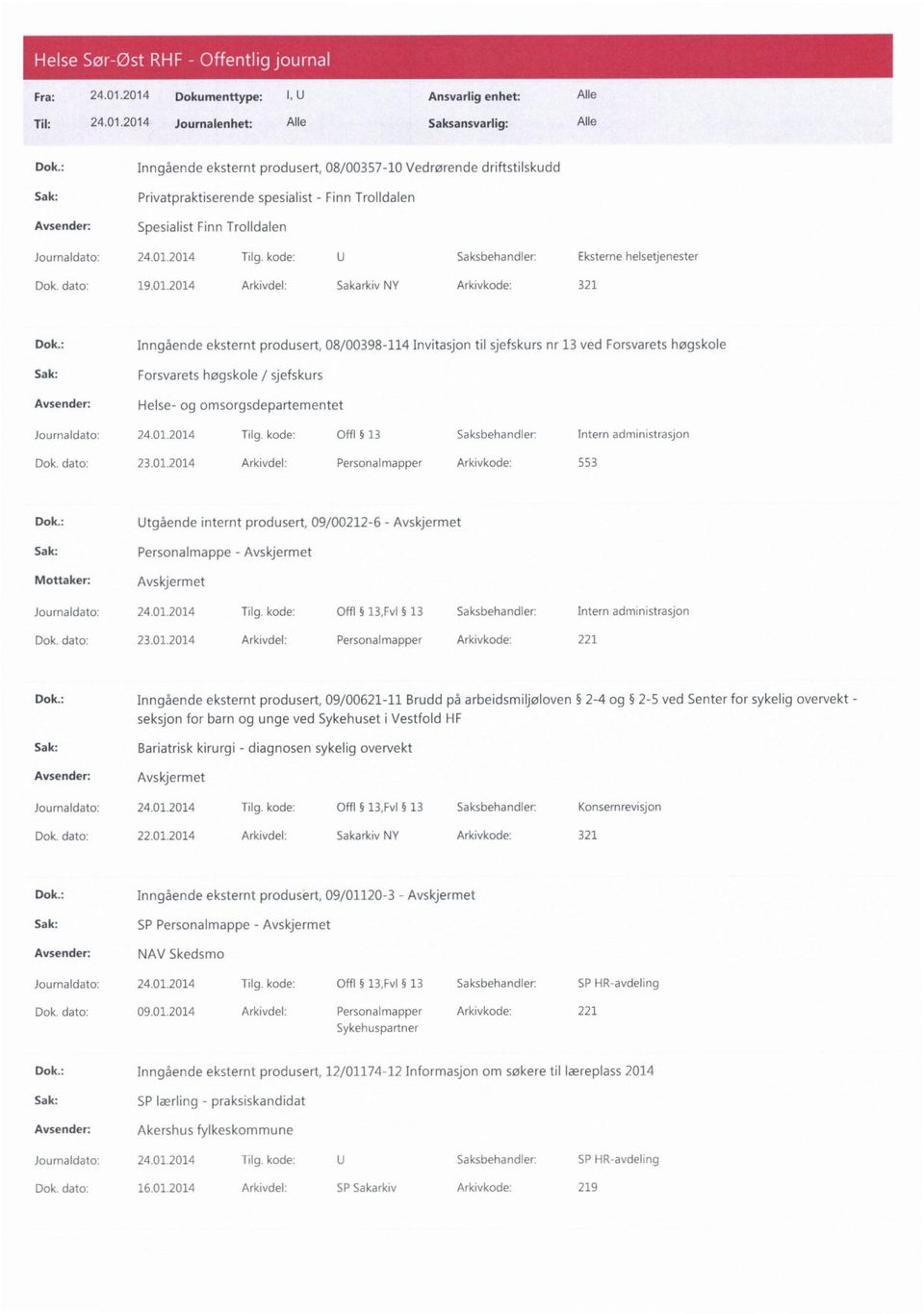 : Inngående eksternt produsert, 08/00398-114 Invitasjon til sjefskurs nr 13 ved Forsvarets høgskole Sak: Forsvarets høgskole / sjefskurs Avsender: Helse- og omsorgsdepartementet Journaldato: 24.01.