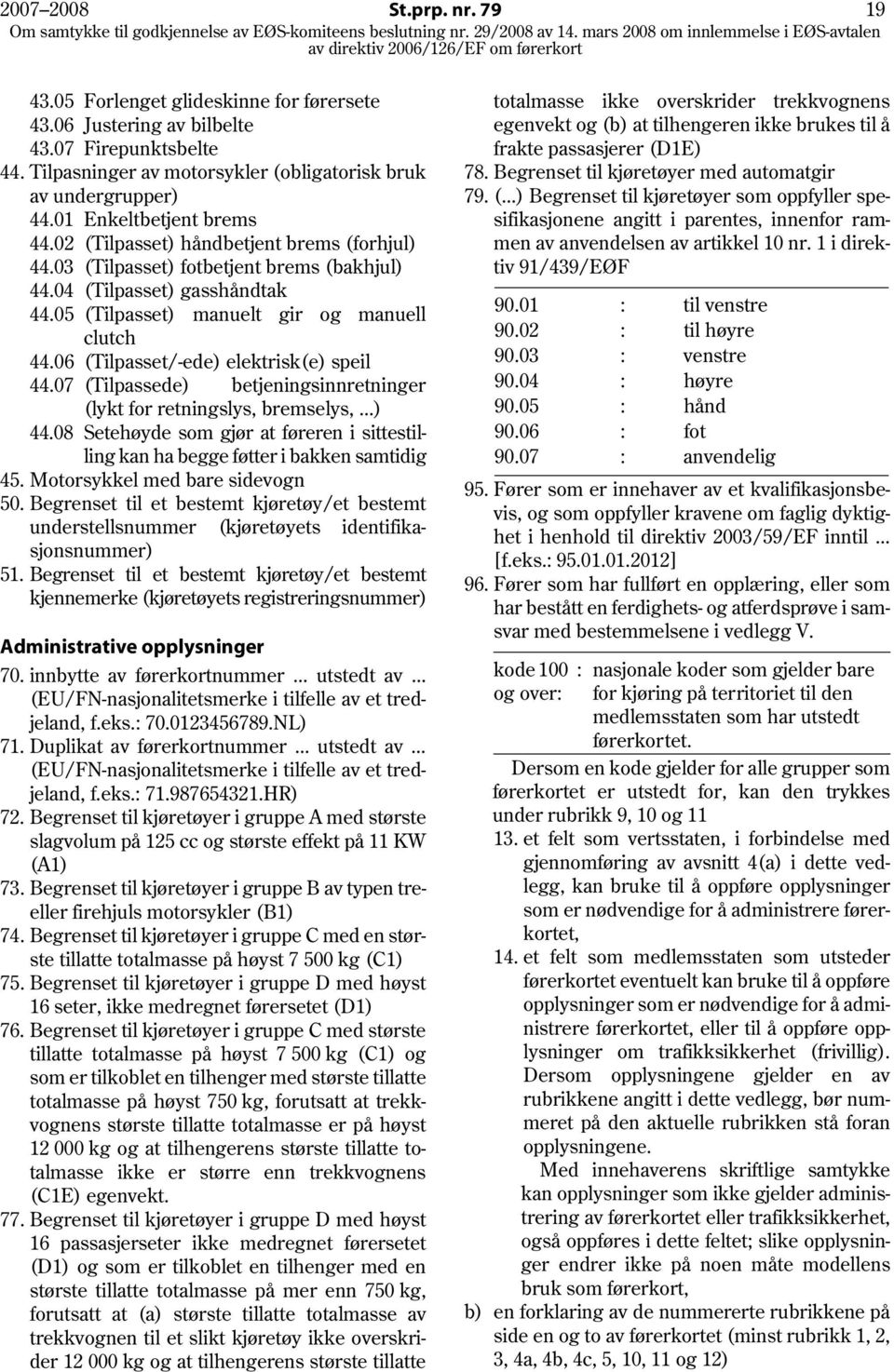 06 (Tilpasset/-ede) elektrisk(e) speil 44.07 (Tilpassede) betjeningsinnretninger (lykt for retningslys, bremselys,...) 44.