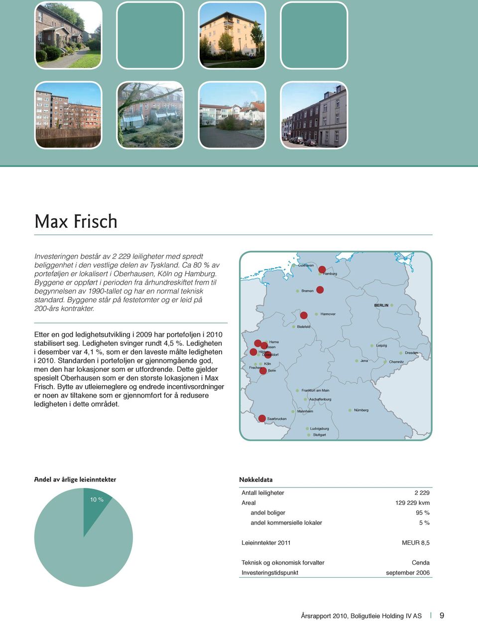 Cuxhaven Bremen Hamburg Hannover BERLIN Etter en god ledighetsutvikling i 2009 har porteføljen i 2010 stabilisert seg. Ledigheten svinger rundt 4,5 %.