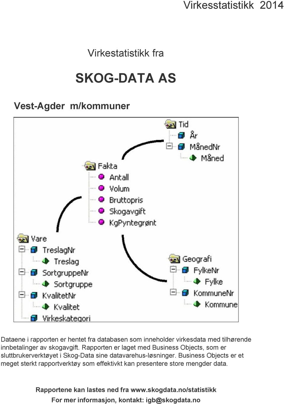 Rapporten er laget med Business Objects, som er sluttbrukerverktøyet i Skog-Data sine datavarehus-løsninger.