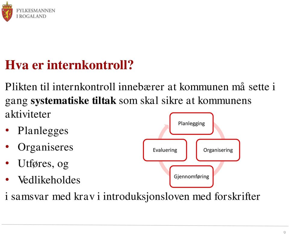 systematiske tiltak som skal sikre at kommunens aktiviteter Planlegges