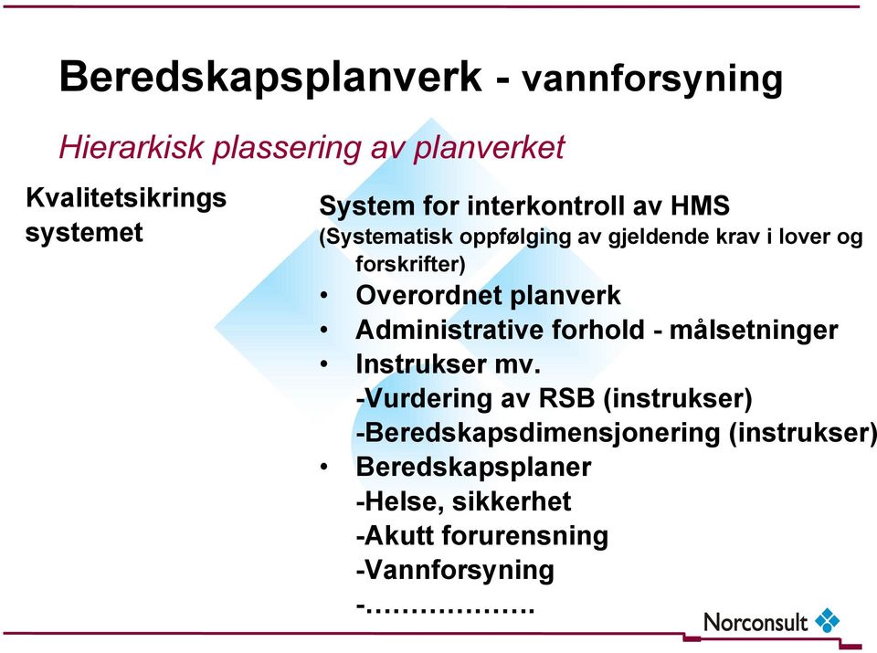 Overordnet planverk Administrative forhold - målsetninger Instrukser mv.