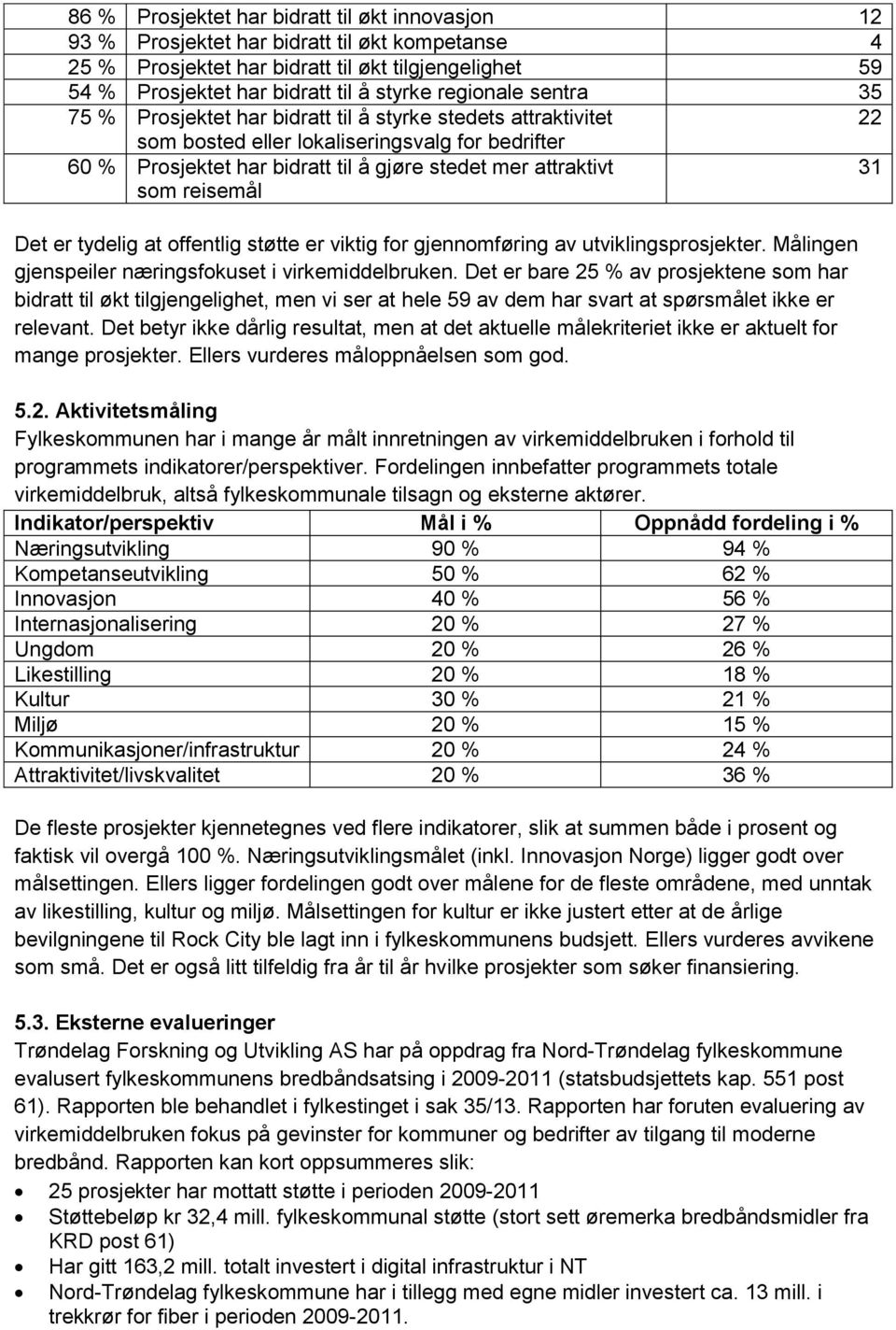 som reisemål Det er tydelig at offentlig støtte er viktig for gjennomføring av utviklingsprosjekter. Målingen gjenspeiler næringsfokuset i virkemiddelbruken.