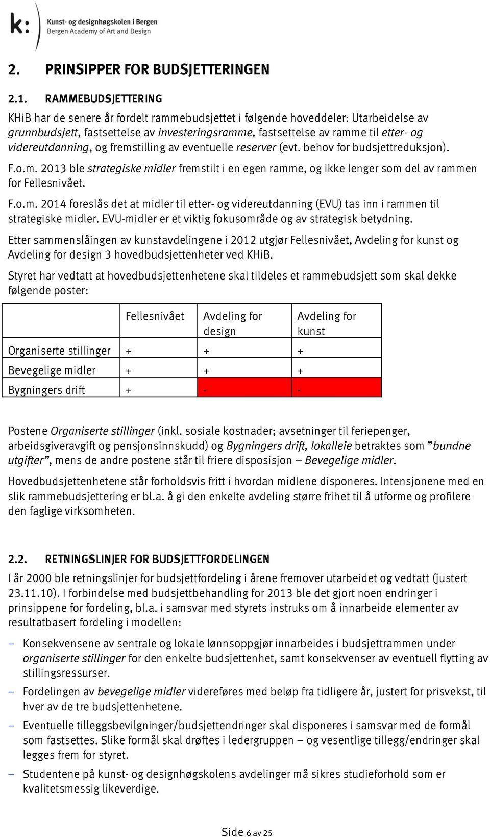 videreutdanning, og fremstilling av eventuelle reserver (evt. behov for budsjettreduksjon). F.o.m. 2013 ble strategiske midler fremstilt i en egen ramme, og ikke lenger som del av rammen for Fellesnivået.