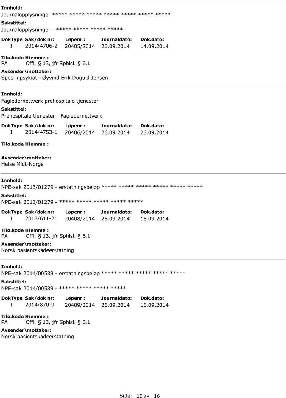 Fagledernettverk 2014/4753-1 20406/2014 Helse Midt-Norge NE-sak 2013/01279 - erstatningsbeløp NE-sak