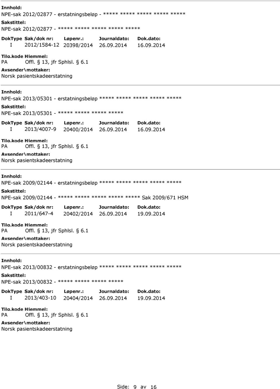 2014 NE-sak 2009/02144 - erstatningsbeløp NE-sak 2009/02144 - Sak 2009/671 HSM 2011/647-4