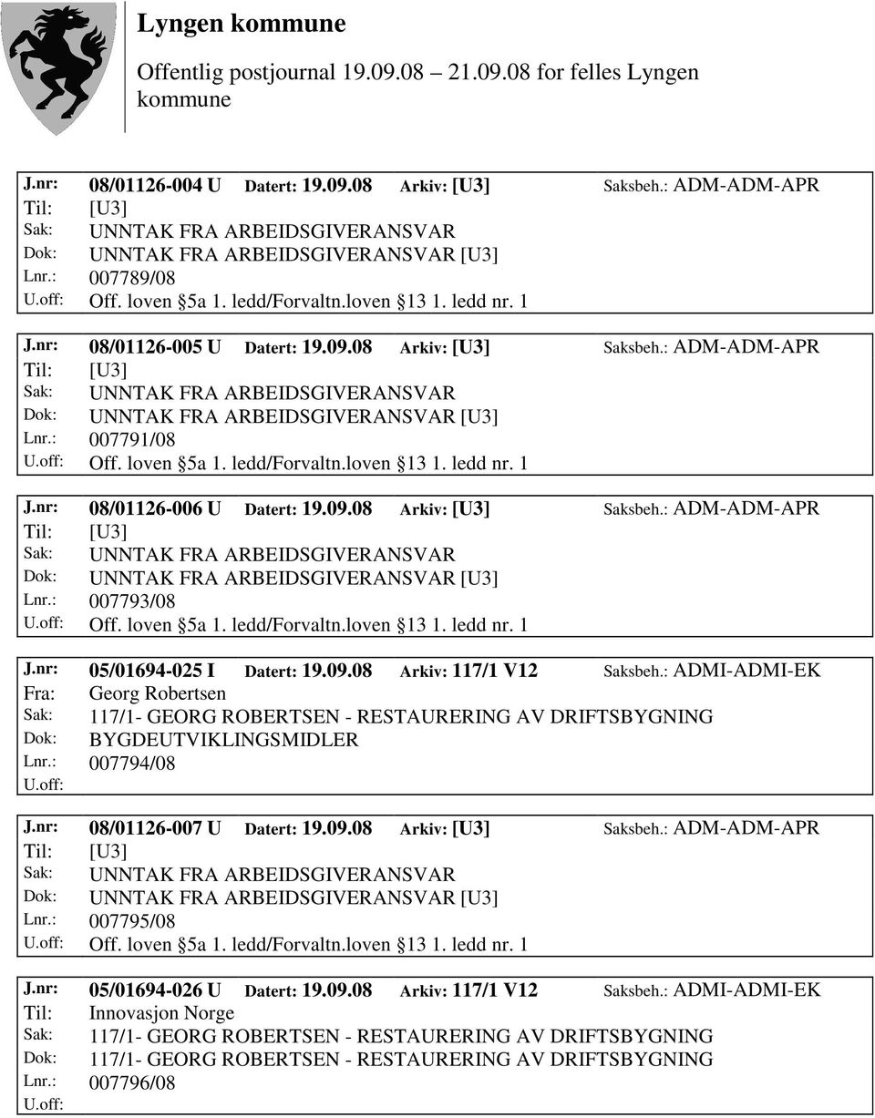 09.08 Arkiv: 117/1 V12 Saksbeh.: ADMI-ADMI-EK Fra: Georg Robertsen Sak: 117/1- GEORG ROBERTSEN - RESTAURERING AV DRIFTSBYGNING Dok: BYGDEUTVIKLINGSMIDLER Lnr.: 007794/08 J.