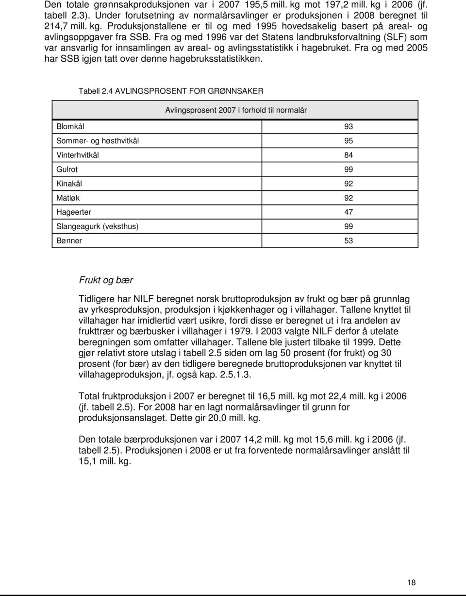 Fra og med 2005 har SSB igjen tatt over denne hagebruksstatistikken. Tabell 2.