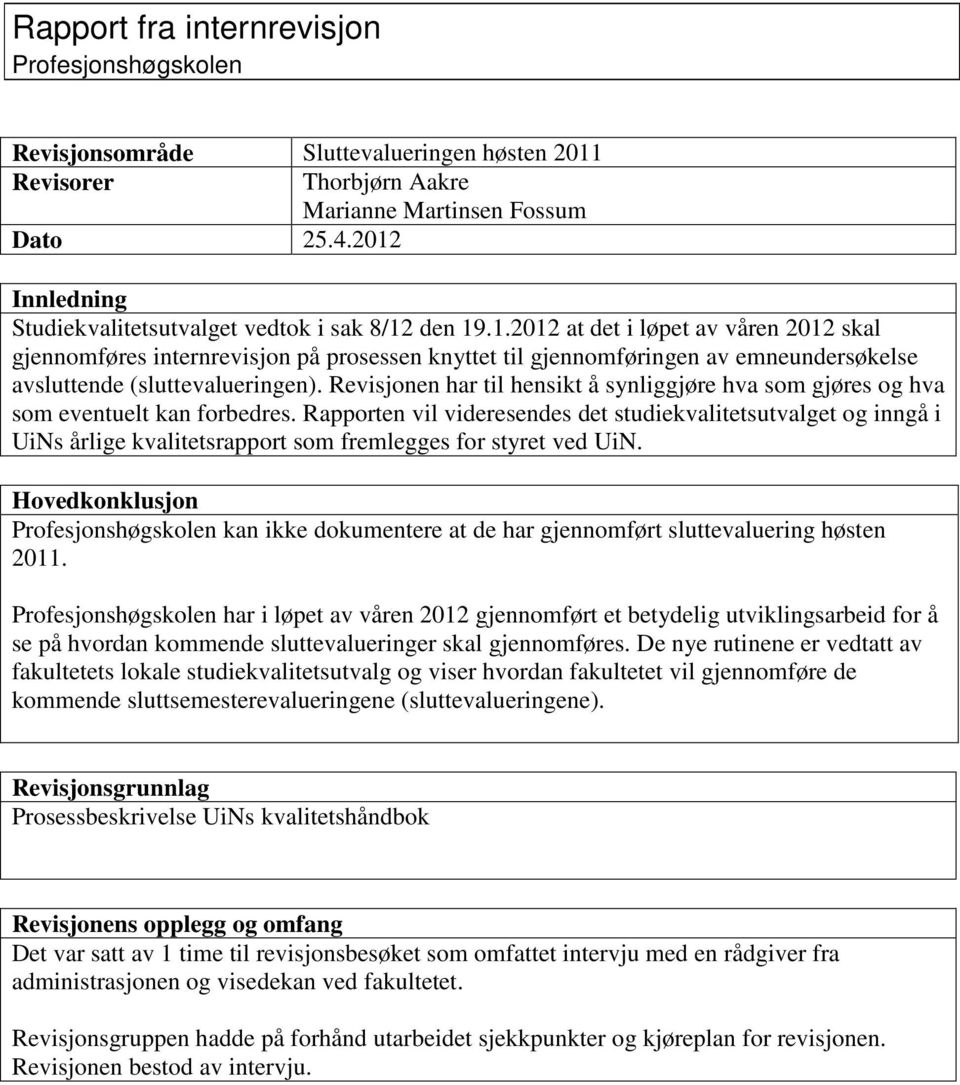 Revisjonen har til hensikt å synliggjøre hva som gjøres og hva som eventuelt kan forbedres.