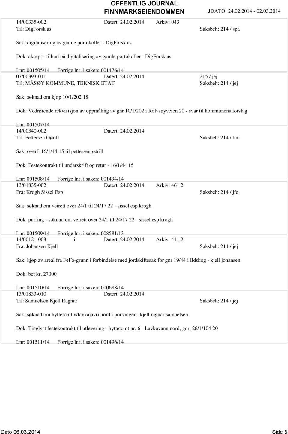 2014 Arkiv: 043 Til: DigForsk as Sak: digitalisering av gamle portokoller - DigForsk as Dok: aksept - tilbud på digitalisering av gamle portokoller - DigForsk as Saksbeh: 214 / spa Lnr: 001505/14