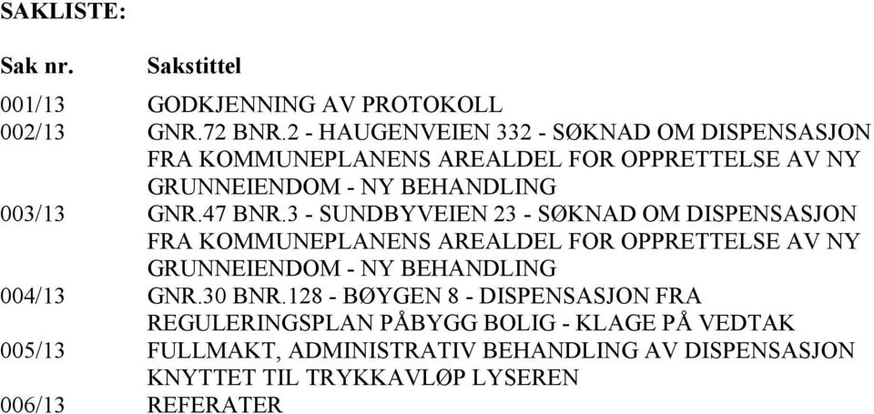 3 - SUNDBYVEIEN 23 - SØKNAD OM DISPENSASJON FRA KOMMUNEPLANENS AREALDEL FOR OPPRETTELSE AV NY 004/13 GNR.30 BNR.