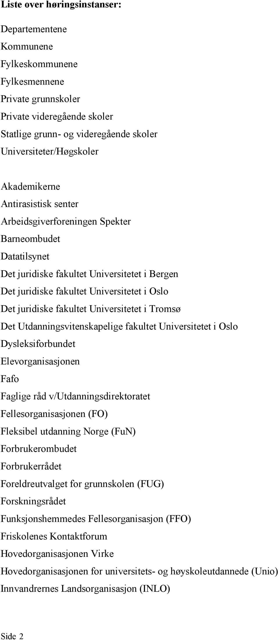 fakultet Universitetet i Tromsø Det Utdanningsvitenskapelige fakultet Universitetet i Oslo Dysleksiforbundet Elevorganisasjonen Fafo Faglige råd v/utdanningsdirektoratet Fellesorganisasjonen (FO)
