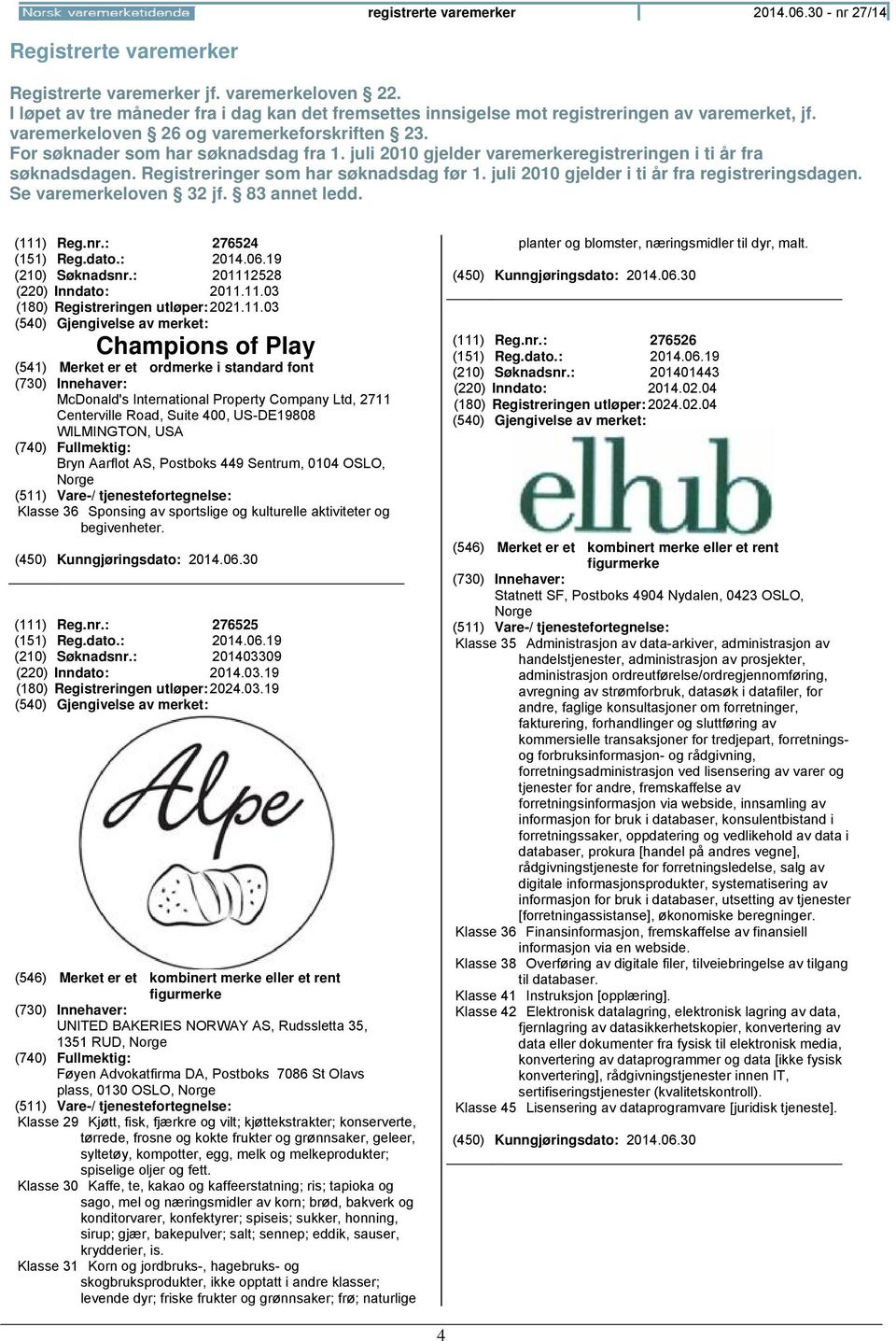 juli 2010 gjelder varemerkeregistreringen i ti år fra søknadsdagen. Registreringer som har søknadsdag før 1. juli 2010 gjelder i ti år fra registreringsdagen. Se varemerkeloven 32 jf. 83 annet ledd.