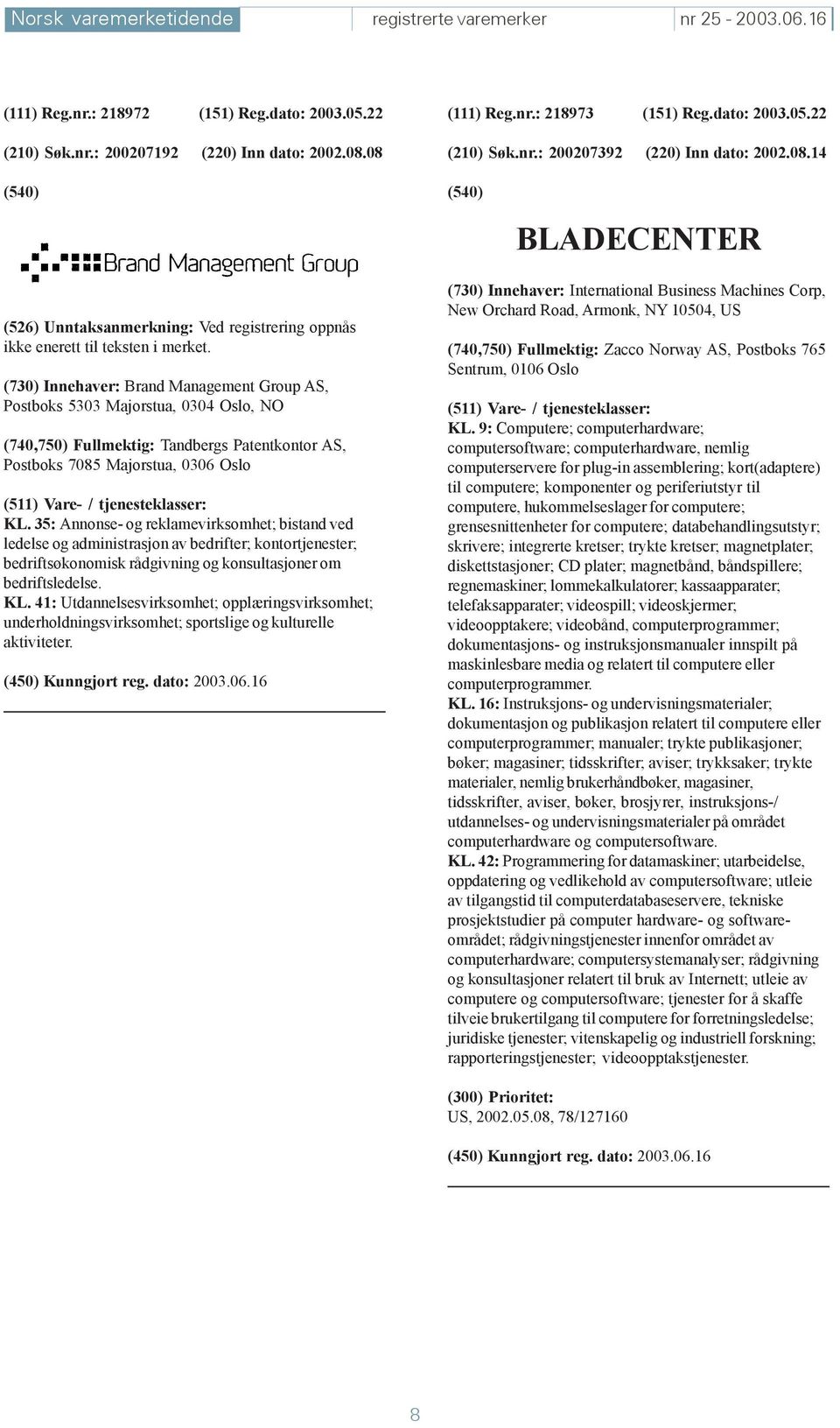 (730) Innehaver: Brand Management Group AS, Postboks 5303 Majorstua, 0304 Oslo, NO (740,750) Fullmektig: Tandbergs Patentkontor AS, Postboks 7085 Majorstua, 0306 Oslo KL.