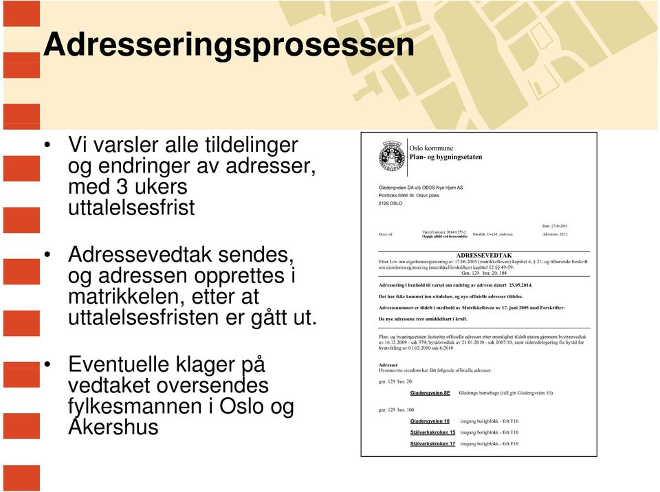 adressen opprettes i matrikkelen, etter at uttalelsesfristen er gått