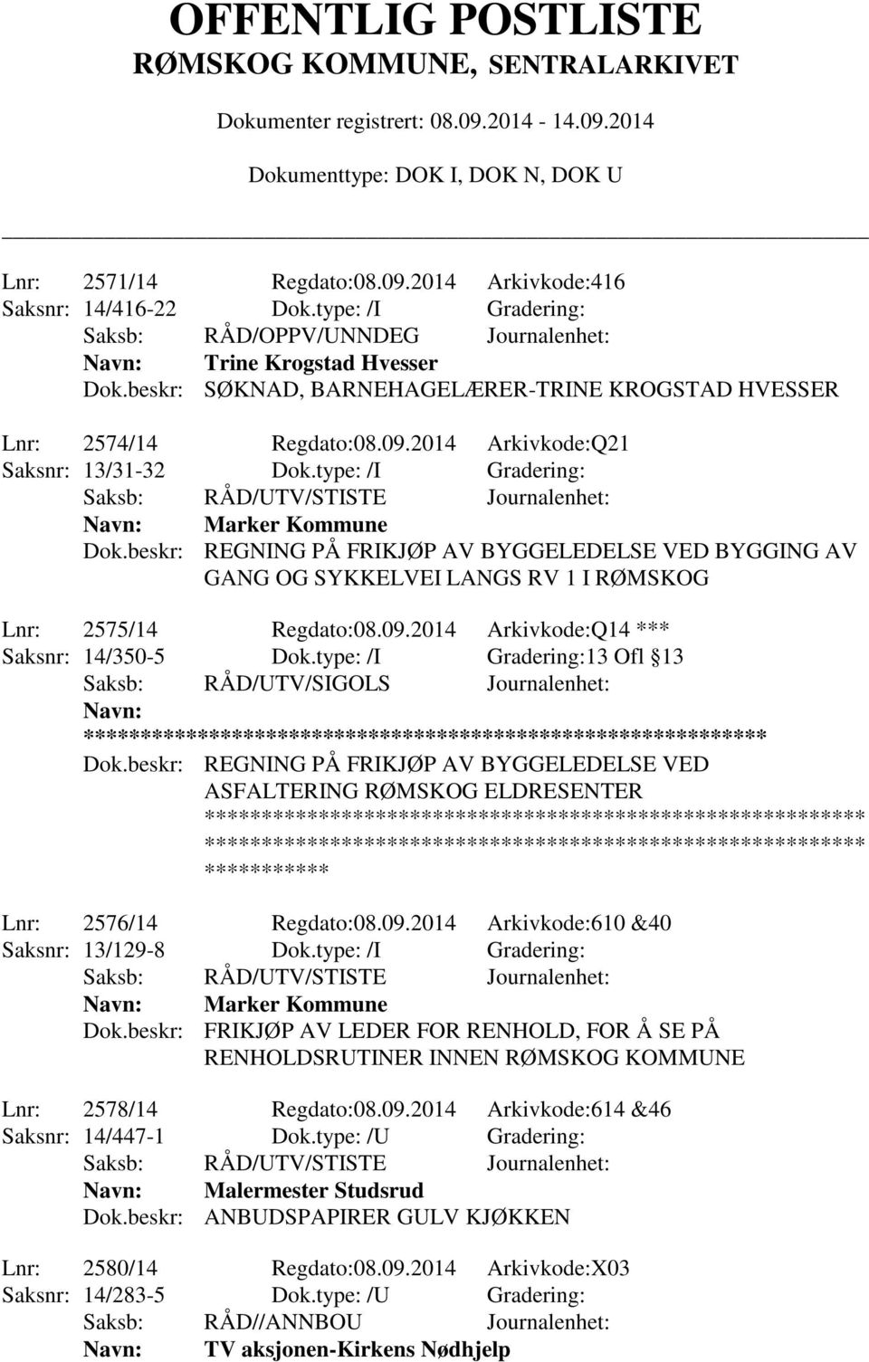 2014 Arkivkode:Q14 *** Saksnr: 14/350-5 Dok.type: /I Gradering:13 Ofl 13 Saksb: RÅD/UTV/SIGOLS Journalenhet: ** Dok.