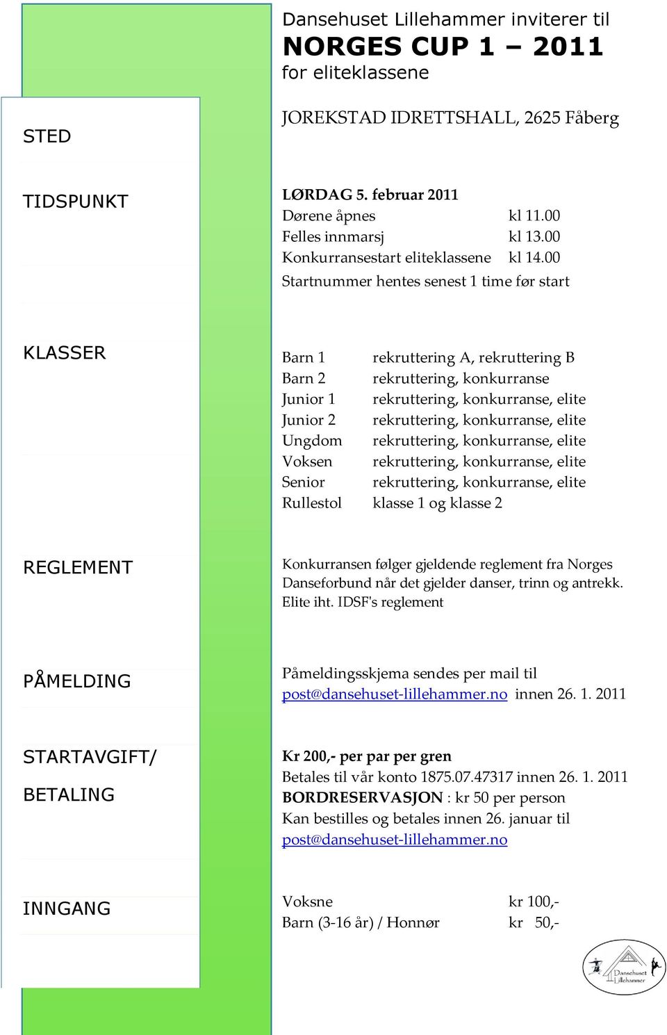 00 Barn 1 rekruttering A, rekruttering B Barn 2 rekruttering, konkurranse Junior 1 Junior 2 Ungdom