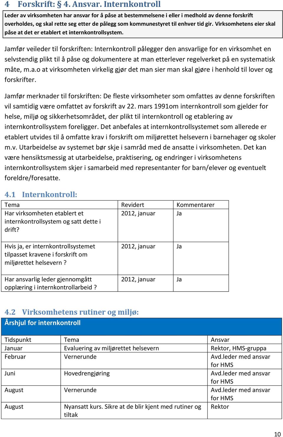 Virksomhetens eier skal påse at det er etablert et internkontrollsystem.