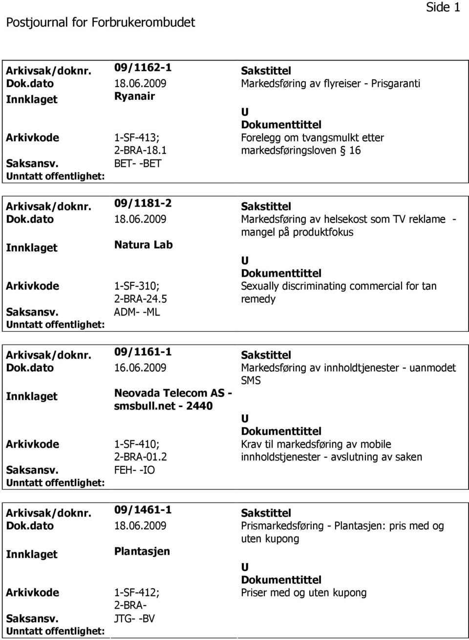 2009 Markedsføring av helsekost som TV reklame - mangel på produktfokus nnklaget Natura Lab 1-SF-310; 2-BRA-24.5 ADM- -ML Sexually discriminating commercial for tan remedy Arkivsak/doknr.