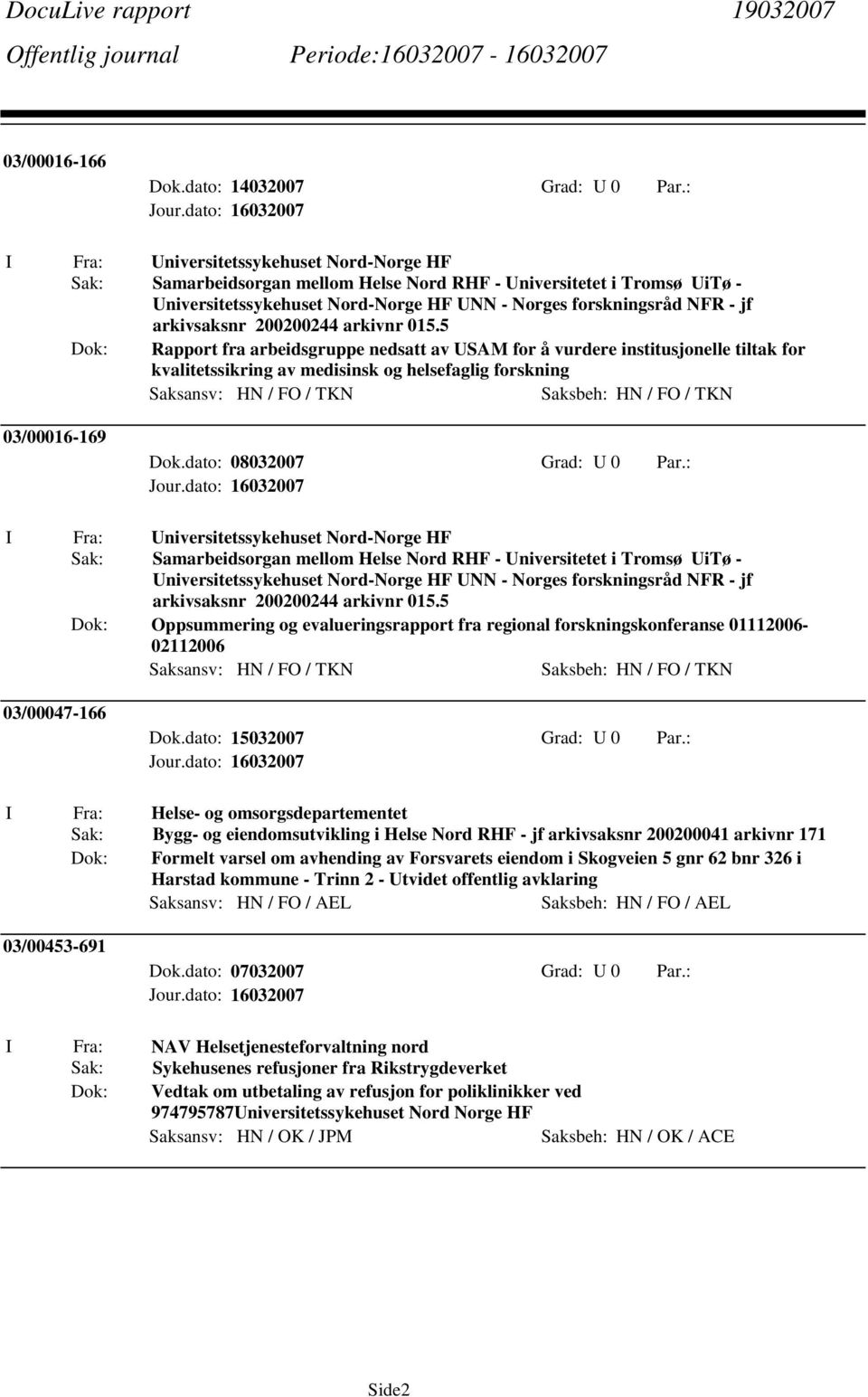 arkivsaksnr 200200244 arkivnr 015.5 Dok: Rapport fra arbeidsgruppe nedsatt av USAM for å vurdere institusjonelle tiltak for kvalitetssikring av medisinsk og helsefaglig forskning 03/00016-169 Dok.