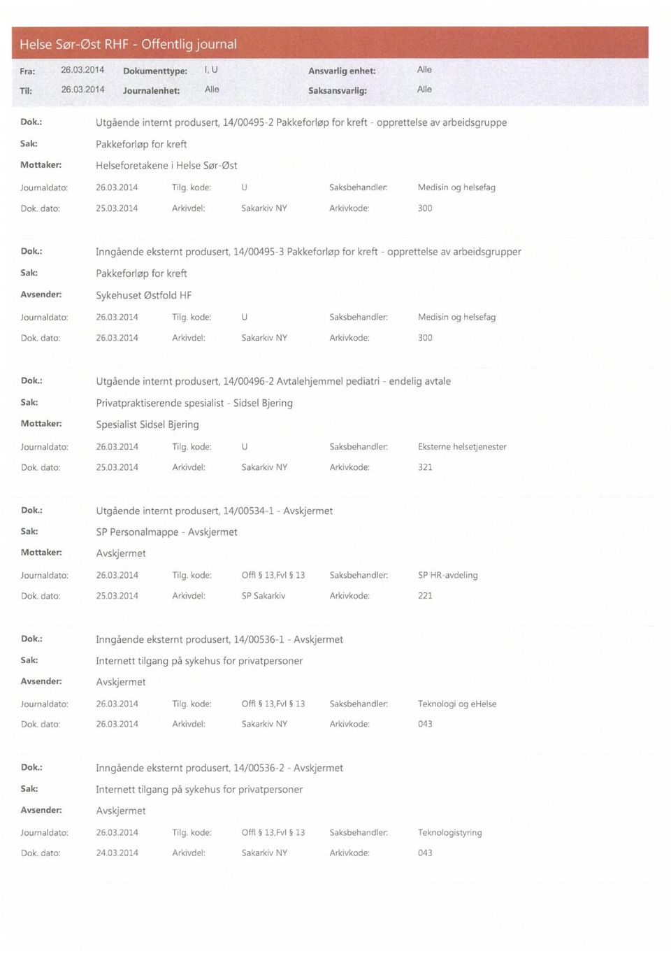 kode: U Saksbehandler: Medisin og helsefag Dok. dato: 25.03.2014 Arkivdel: Sakarkiv NY Arkivkode: 300 Dok.