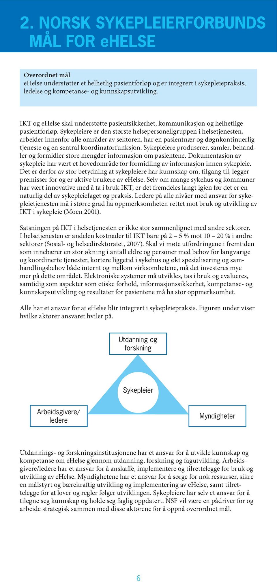 Sykepleiere er den største helsepersonellgruppen i helsetjenesten, arbeider innenfor alle områder av sektoren, har en pasientnær og døgnkontinuerlig tjeneste og en sentral koordinatorfunksjon.