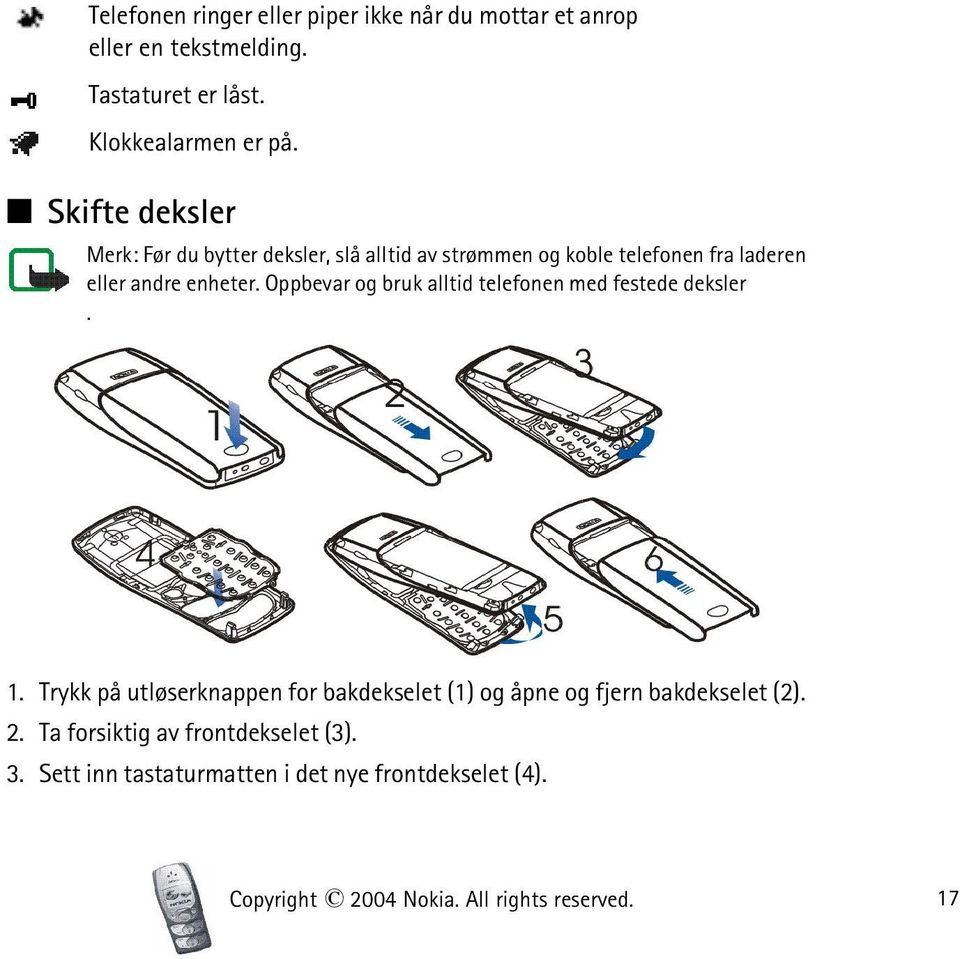 Oppbevar og bruk alltid telefonen med festede deksler. 1.