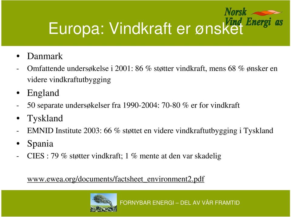 vindkraft Tyskland - EMNID Institute 2003: 66 % støttet en videre vindkraftutbygging i Tyskland Spania -
