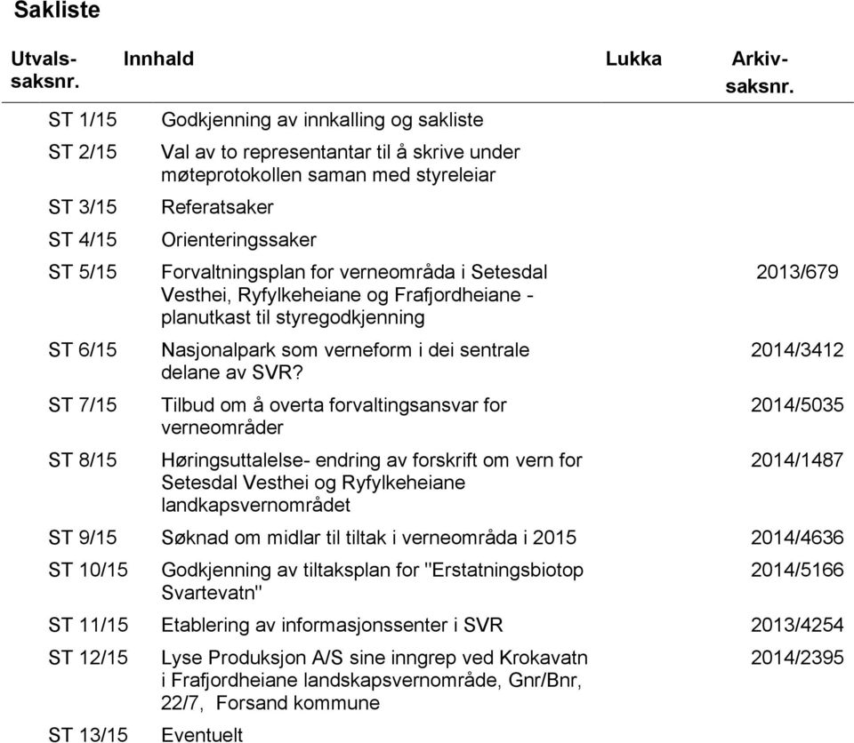 Vesthei, Ryfylkeheiane og Frafjordheiane - planutkast til styregodkjenning Nasjonalpark som verneform i dei sentrale delane av SVR?